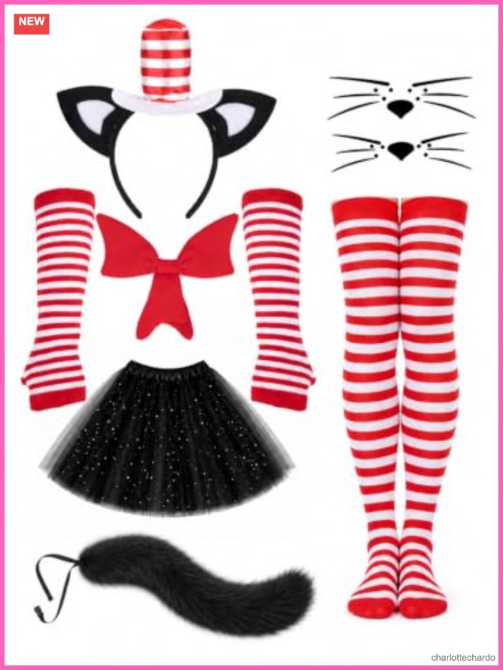 Cat Costume Set with Hat Tutu Tail Bow Tie Adults Halloween
